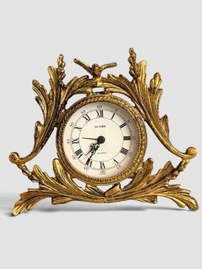 Non Working Vintage GLOBE Germany Ornate Gold Rococo Alarm Clock For Parts